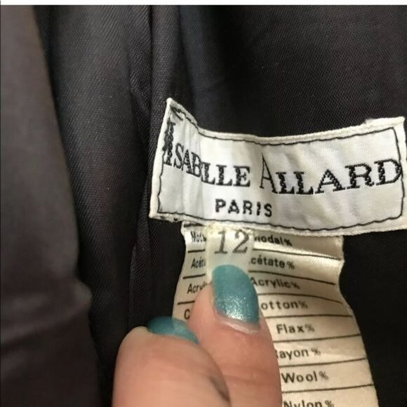 Isabel Allard Size 12 1980s Velvet Trim Puff Sleeve Tulip Dress Semi Sheer - Picture 4 of 8